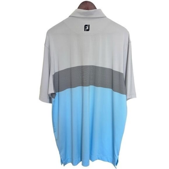 FootJoy Mens XL Golf Polo Shirt Striped Performance Stretch Gray & Blue - Picture 2 of 7
